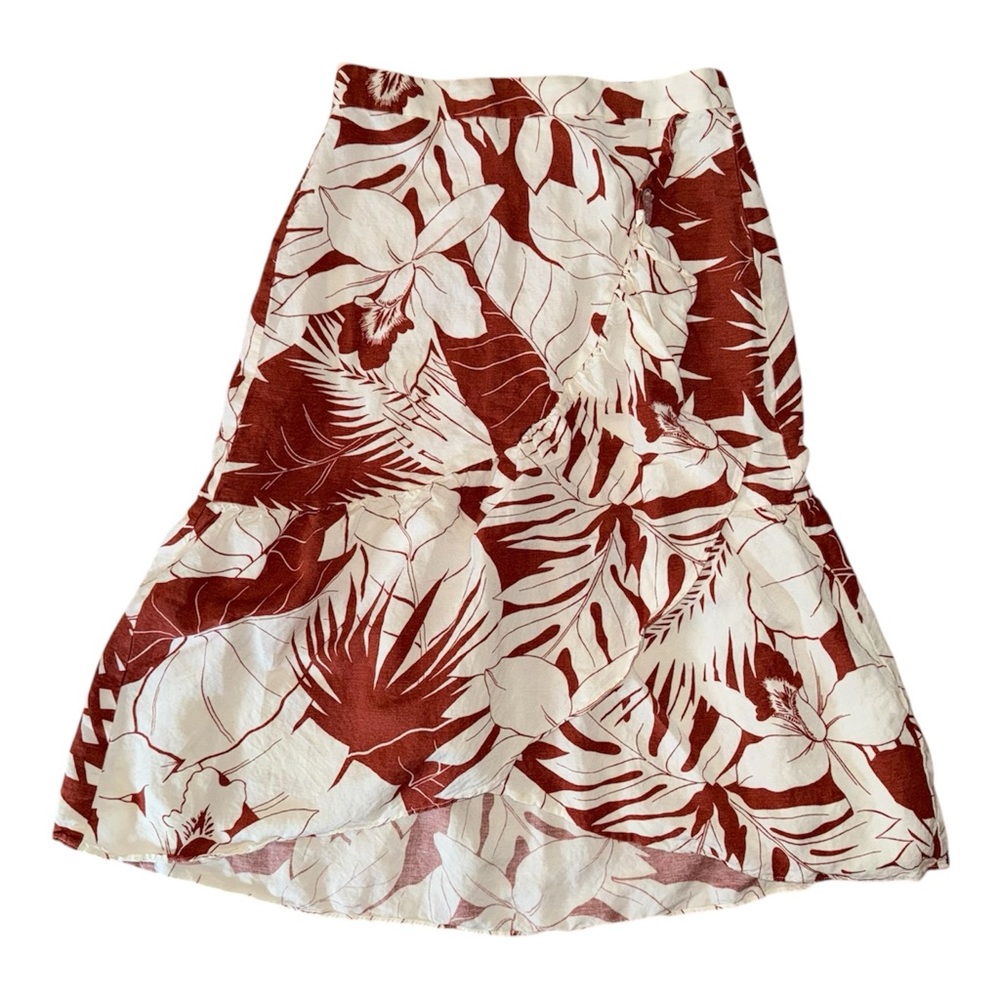 Madewell White and Burnt Orange Midi A-line Skirt - size 2